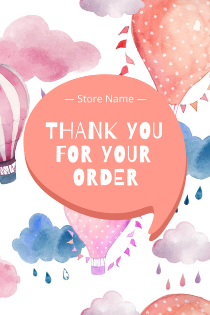 Delivery Message With Watercolor Air Balloon Postcard 4x6in Vertical Design Template