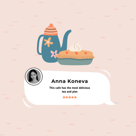 Cafe Review with Pie and Teapot Instagram Design Template