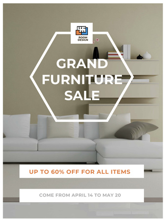 Furniture Sale Modern Interior in Light Colors Poster US Πρότυπο σχεδίασης