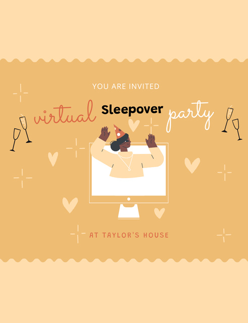 Online Sleepover Party Invitation 13.9x10.7cm Modelo de Design