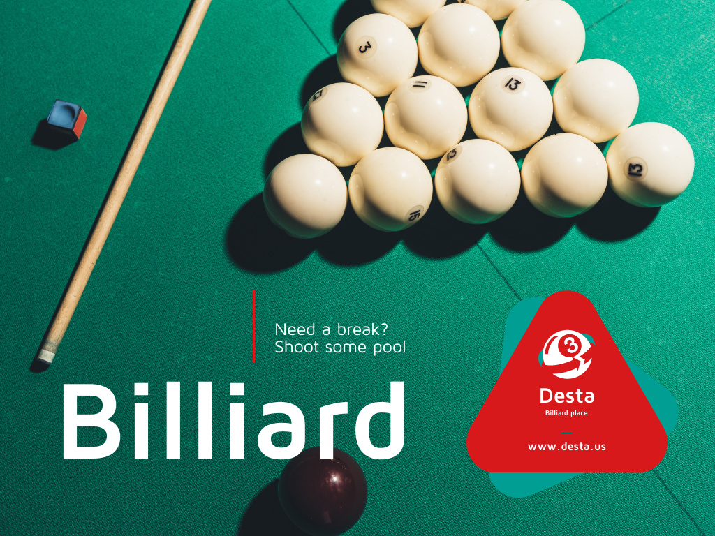 Billiard Club ad Balls on Table Presentationデザインテンプレート