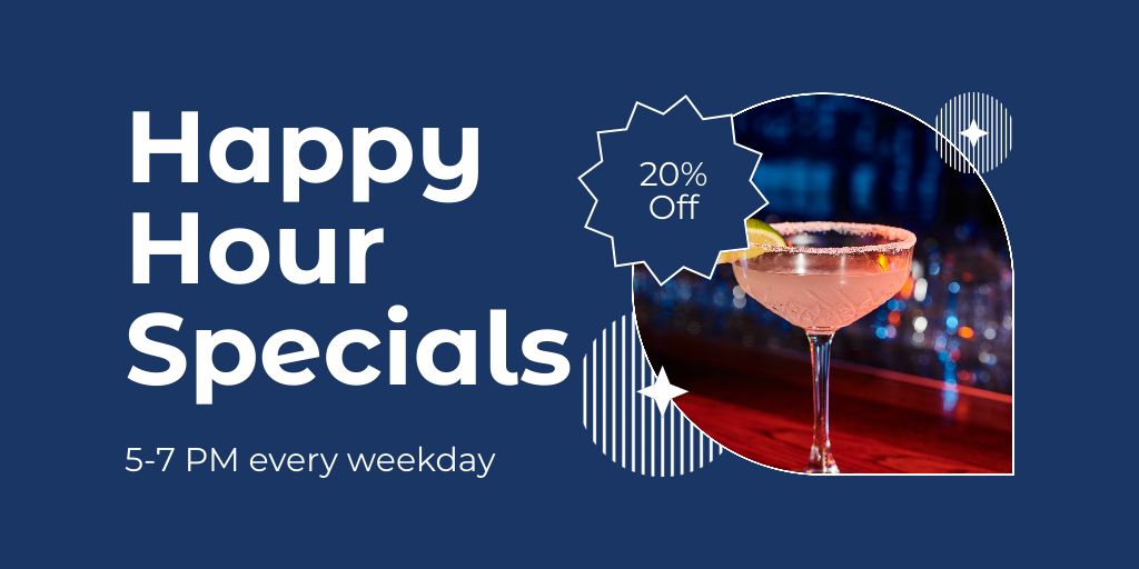 Ontwerpsjabloon van Twitter van Special Happy Hours with Discount on Cocktails