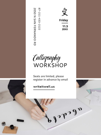 Designvorlage Calligraphy Workshop Announcement Watercolor Flowers für Poster 36x48in
