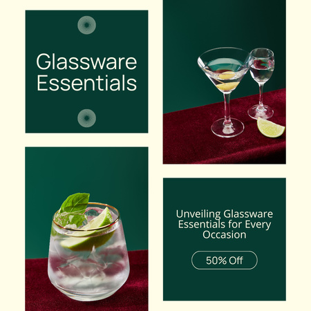 Impressive Glassware Collection At Half Price Instagram AD Design Template