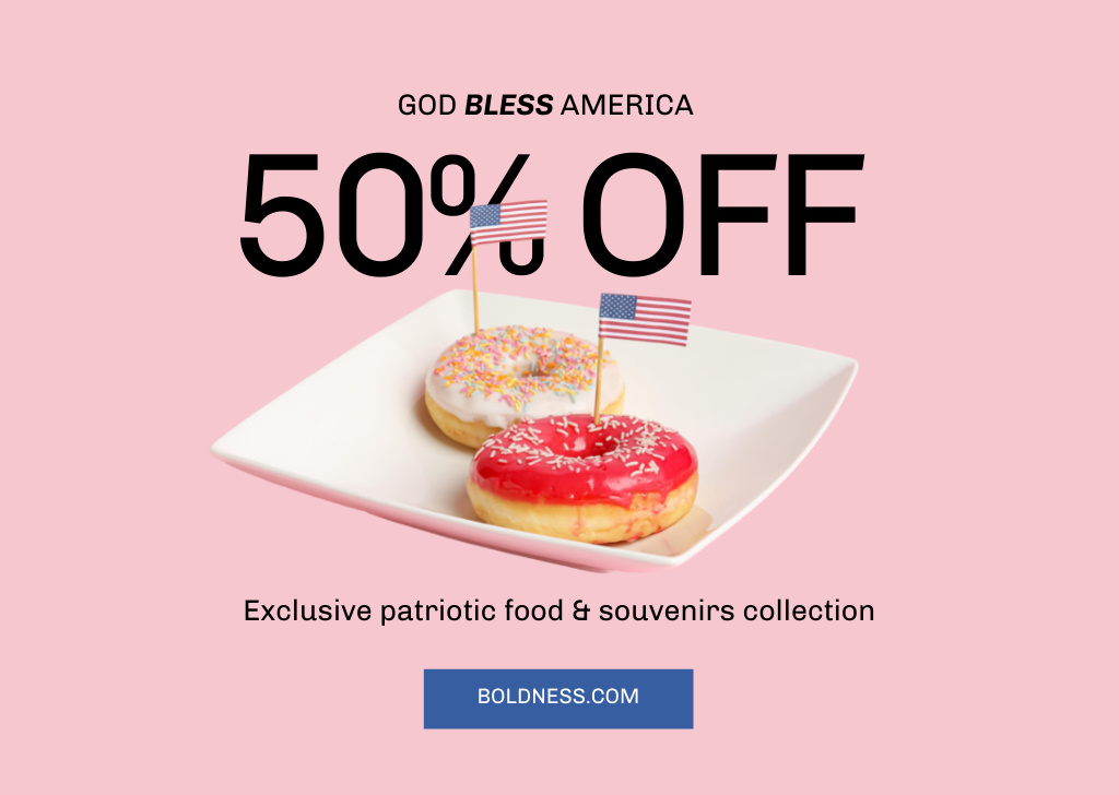 USA Independence Day Sale Announcement with Donuts Flyer A6 Horizontal Design Template