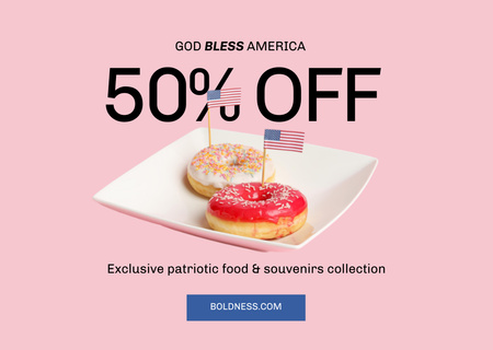Plantilla de diseño de Anuncio de venta del Día de la Independencia de EE. UU. Con Donuts Flyer A6 Horizontal 