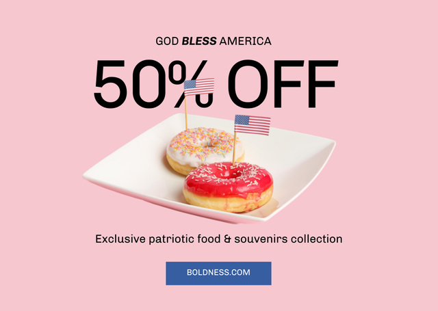 USA Independence Day Sale Announcement with Donuts Flyer A6 Horizontal Modelo de Design