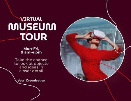 Virtual Museum Tour on Red Invitation 13.9x10.7cm Horizontal Design Template
