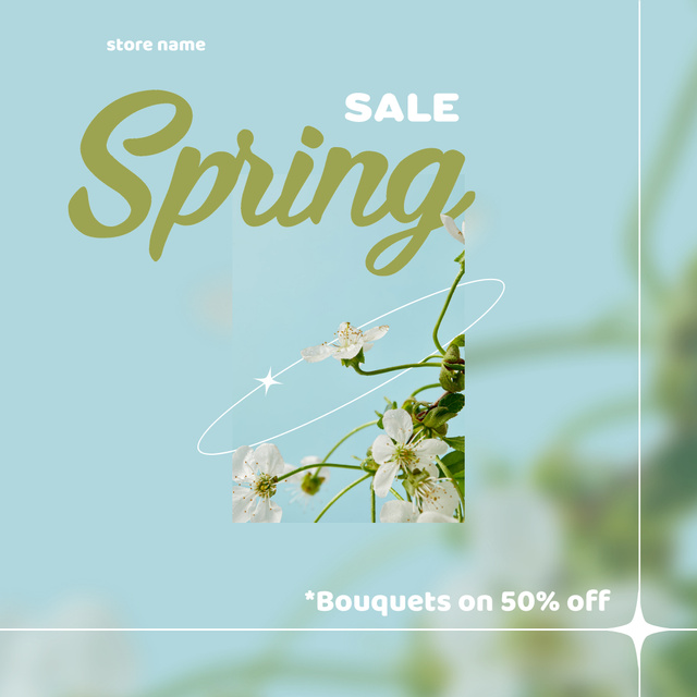 Spring Sale Announcement with Cherry Blossoms Instagram AD Design Template
