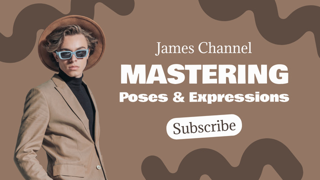 Masterclass on Posing with Stylish Man in Beige Youtube Thumbnail Design Template