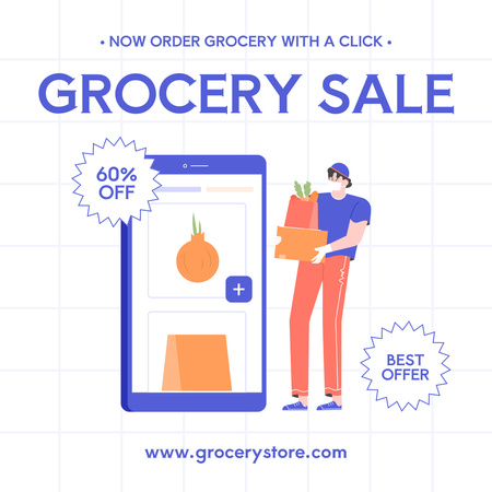 Online Ordering At Grocery Website With Discount Instagram Design Template