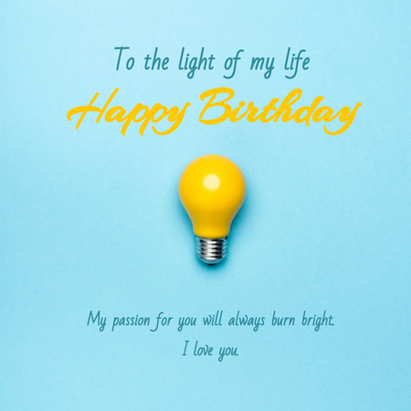 Birthday Greeting with Yellow Light Bulb on Blue Instagram Design Template