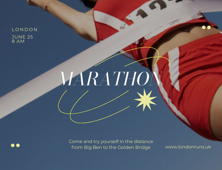 Yaz Aylarında Koşu Maratonu Duyurusu Invitation 13.9x10.7cm Horizontal Tasarım Şablonu