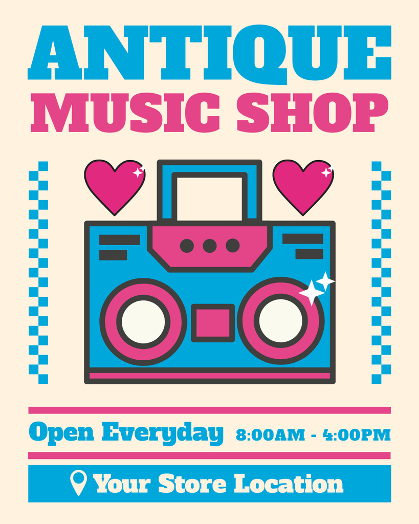 Antique Music Shop Promotion With Rare Boom Box Instagram Post Vertical Design Template