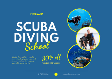 Scuba Diving School Ad Poster B2 Horizontal Design Template