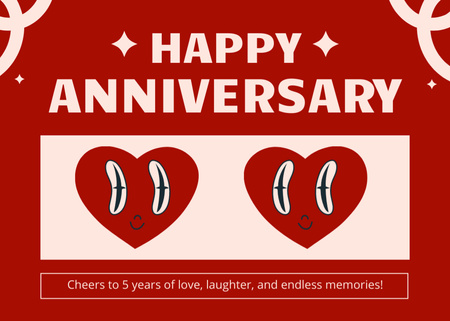 Anniversary Greeting on Bright Red Postcard 5x7in Design Template