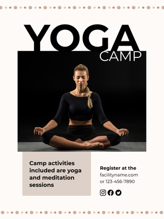 Designvorlage Yoga-Camp-Poster mit Frau in Schwarz für Poster US
