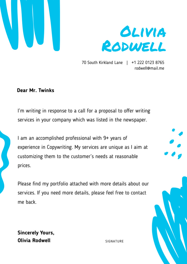 Template di design Professional Copywriter Motivation Letter Letterhead