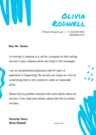 Platilla de diseño Professional Copywriter Motivation Letter Letterhead