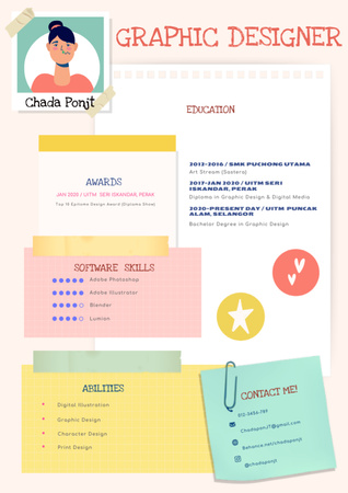 Grafikai tervezői készségek díjakkal Resume tervezősablon