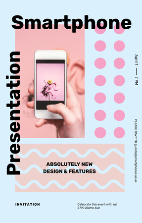 Designvorlage Smartphone-Präsentation auf Blau für Invitation 4.6x7.2in