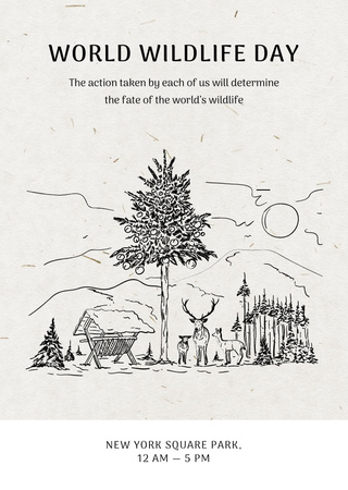 Plantilla de diseño de World Wildlife Day Event Announcement with Nature Drawing Postcard A6 Vertical 