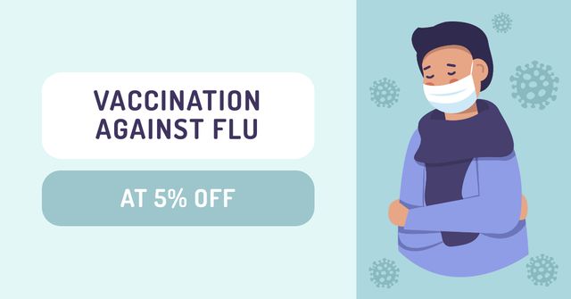 Plantilla de diseño de Vaccination against flu with Man wearing Mask Facebook AD 