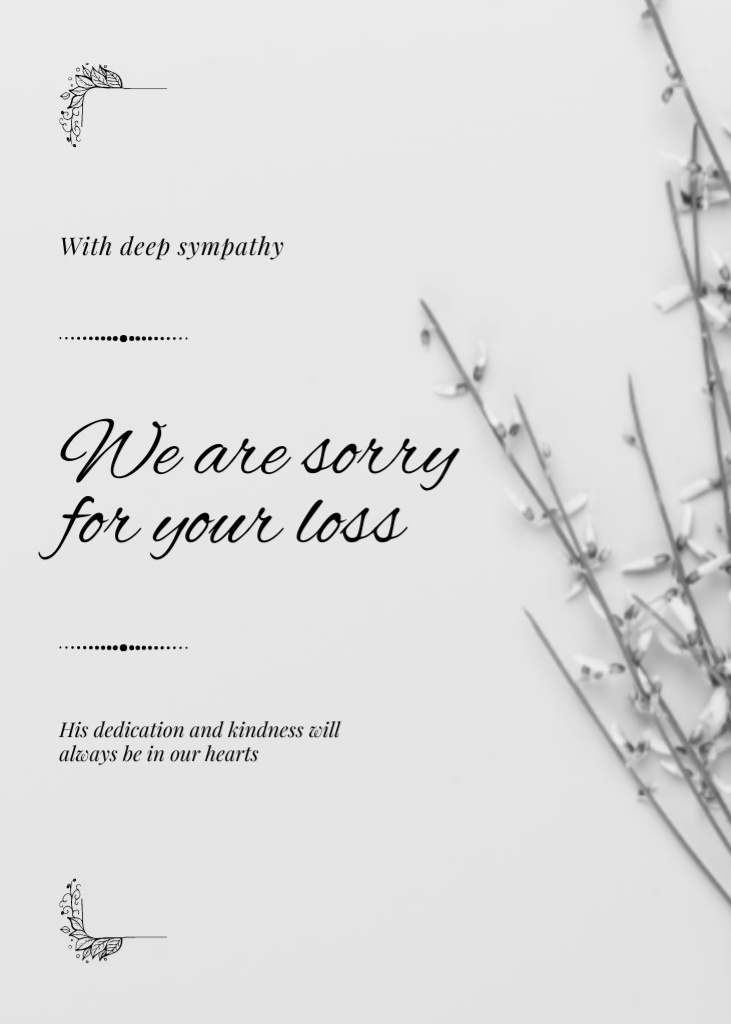 Deepest Condolence and Sorry for Your Loss Postcard 5x7in Vertical Design Template