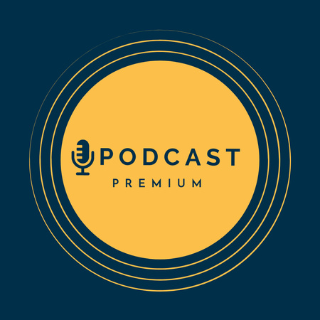 Emblem of Podcast on Blue Logo Design Template