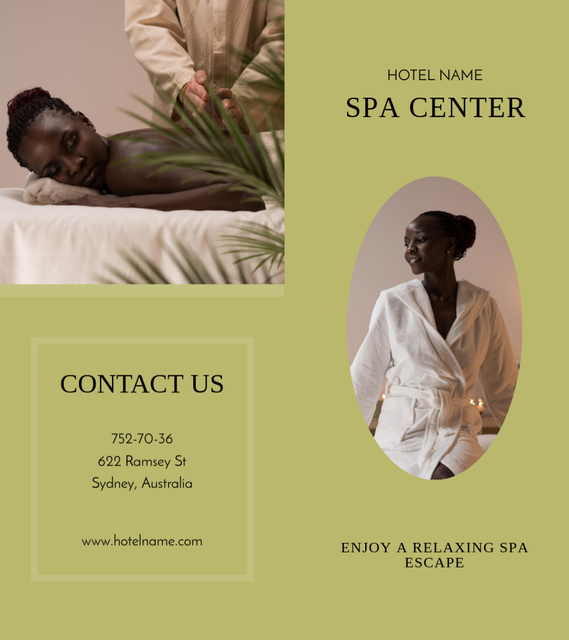 SPA Services Offer with Young Woman on Massage Brochure 9x8in Bi-fold Design Template