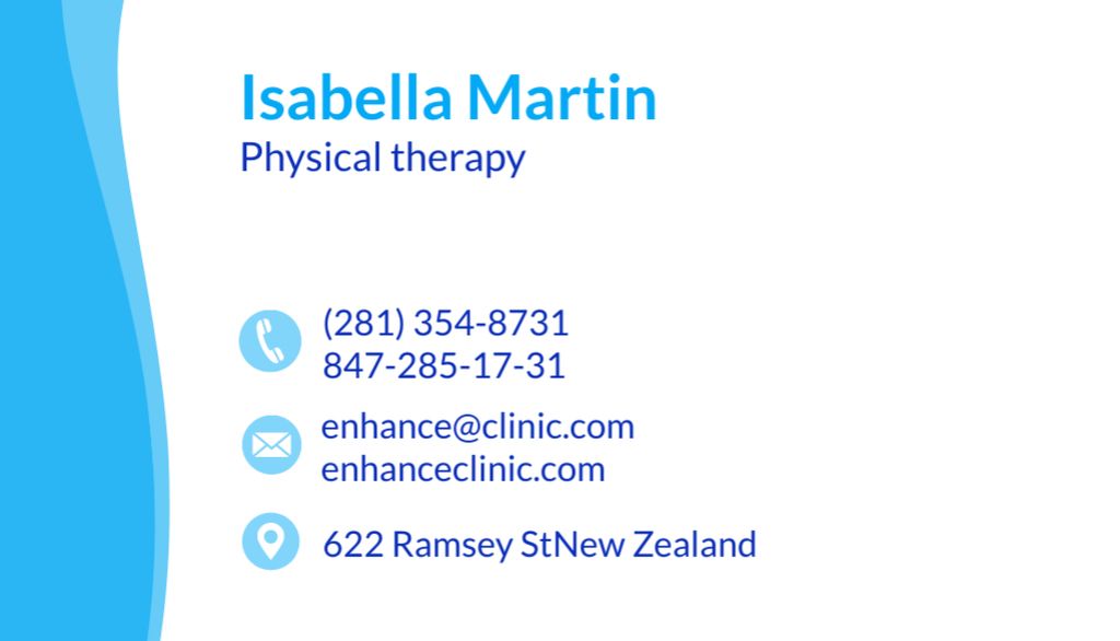 Qualified Physical Therapist Specialist Service in Clinic Business Card USデザインテンプレート