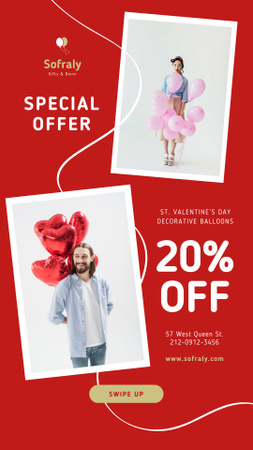 Valentine's Day Balloons Sale in Red Instagram Story Design Template