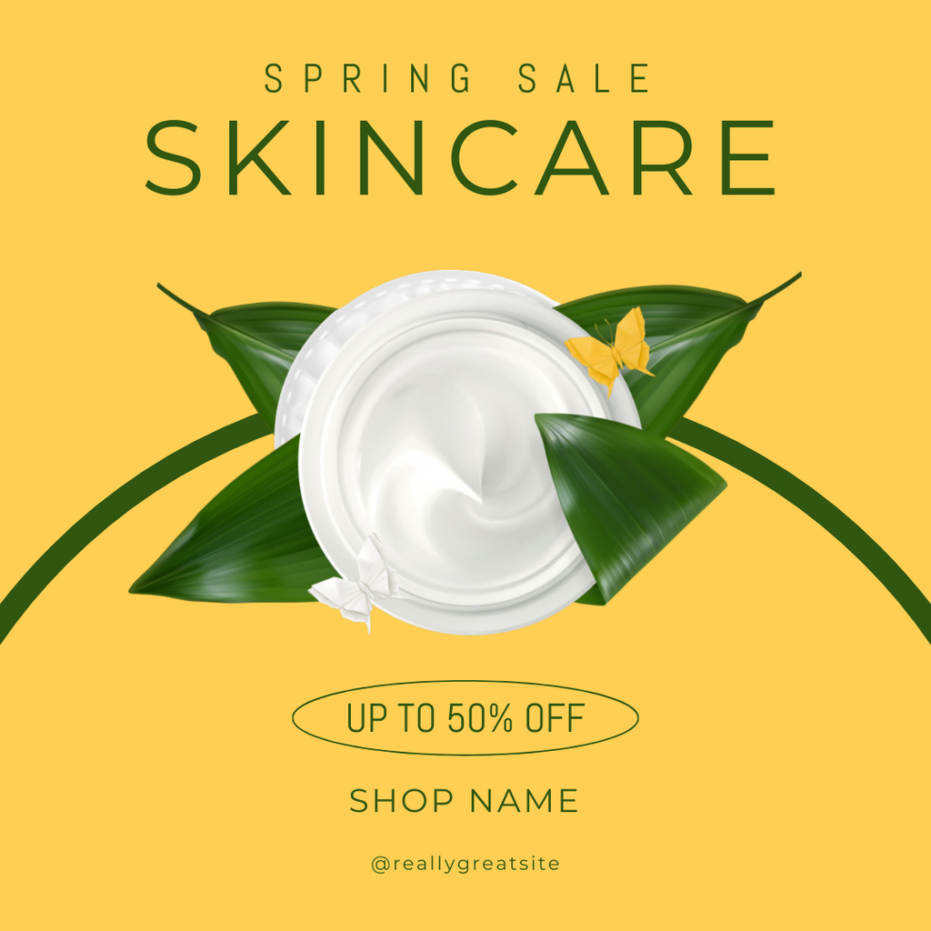 Spring Sale of Care Cosmetics in Yellow Instagram ADデザインテンプレート