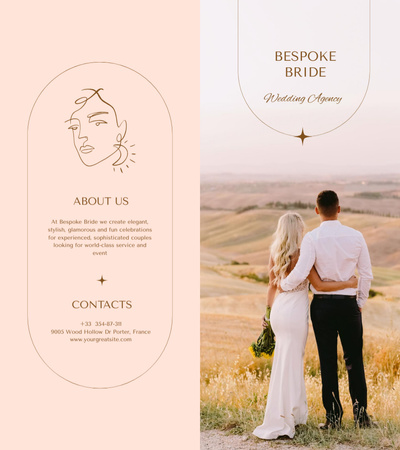 結婚式の日に花束を持つ幸せな新婚夫婦 Brochure 9x8in Bi-foldデザインテンプレート