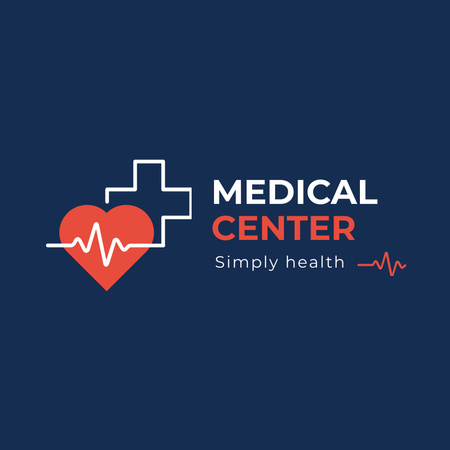Template di design Promozione del centro medico con croce e cuore in blu Animated Logo