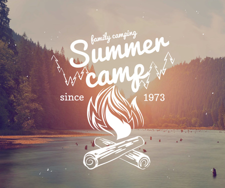 Summer camp invitation with forest view Facebook Modelo de Design