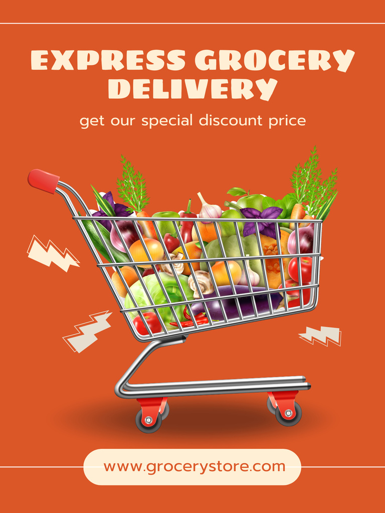 Express Grocery Delivery Ad with Shopping Cart Poster US tervezősablon