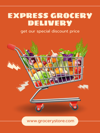 Plantilla de diseño de Anuncio de entrega de comestibles exprés con carrito de compras Poster US 