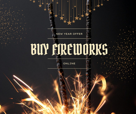 New Year Festive Fireworks Sale Offer Facebook Design Template