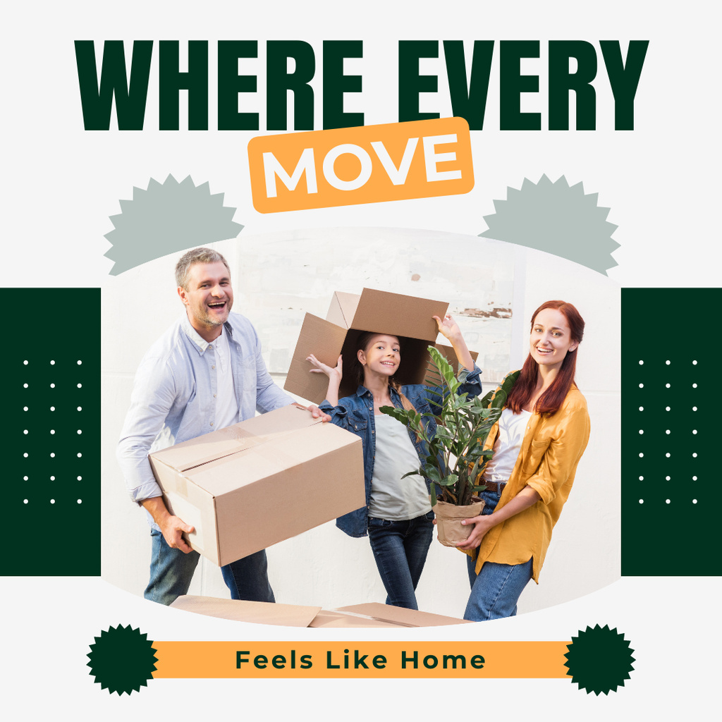 Moving & Storage Services with Family carrying Boxes Instagram AD Modelo de Design