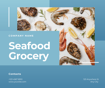Designvorlage Angebot an frischen Meeresfrüchten mit Austern in Blau für Facebook