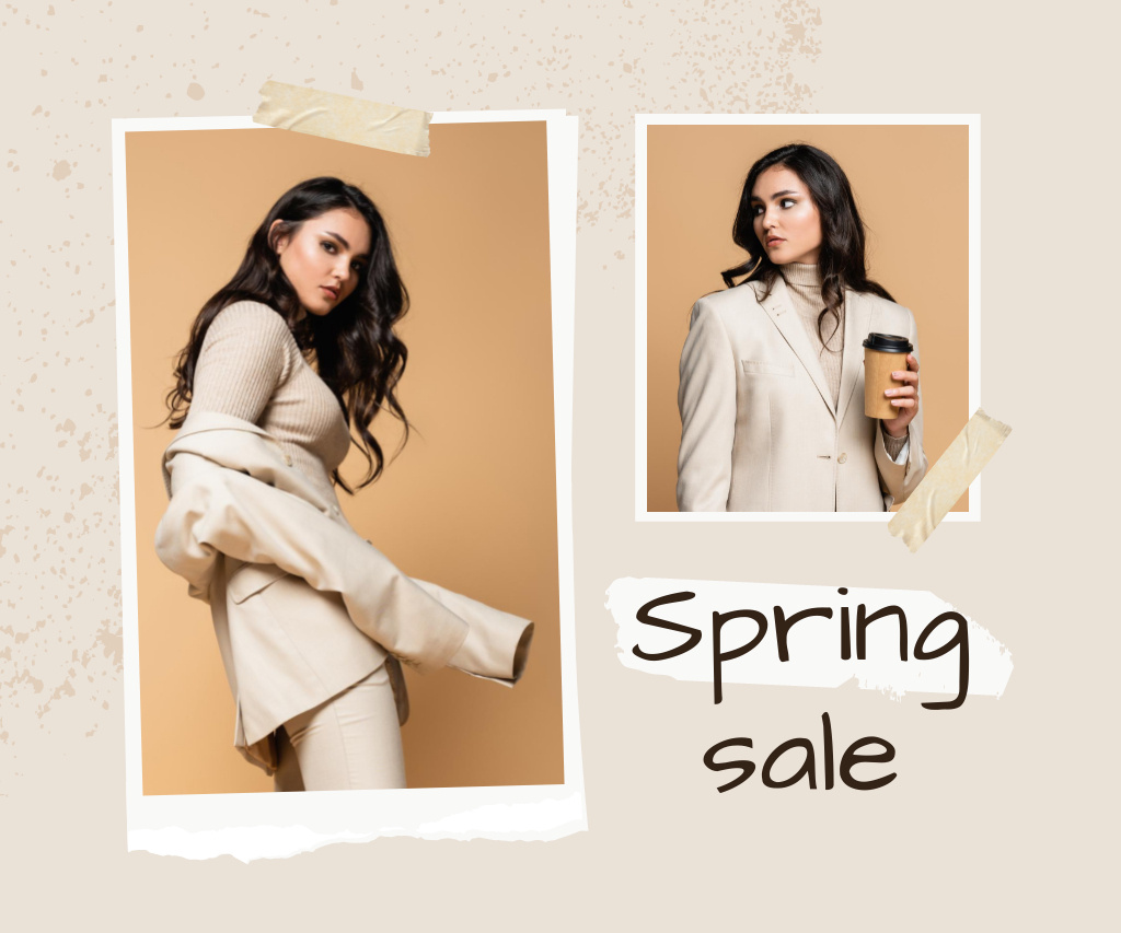 Spring Sale Women's Collection with Young Woman Large Rectangle tervezősablon