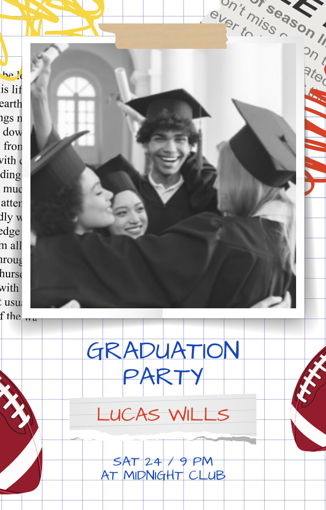 Black and White Photo of Happy Students Invitation 4.6x7.2inデザインテンプレート