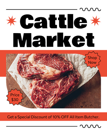Cattle and Meat Market Instagram Post Vertical Design Template