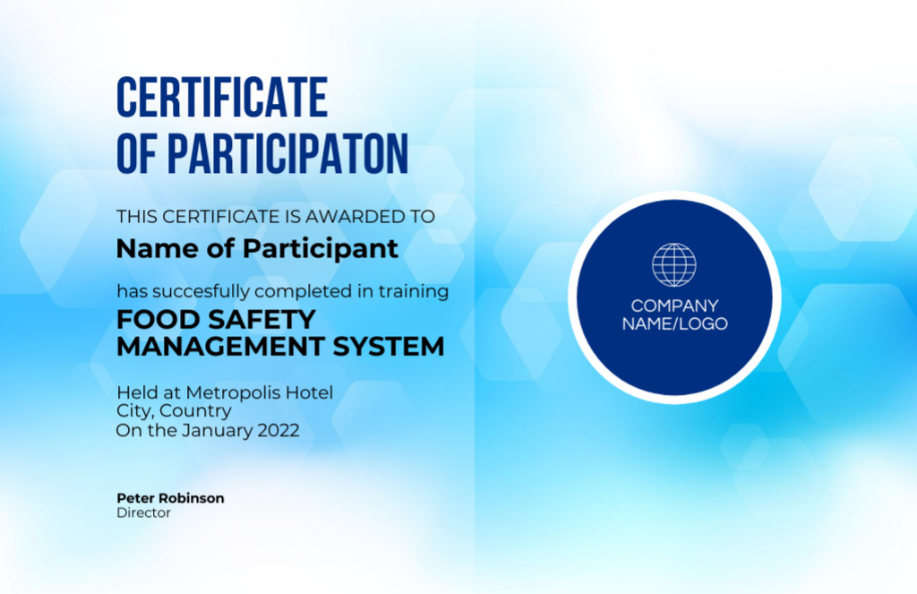 Modèle de visuel Employee Participation Award on Blue Gradient - Certificate 5.5x8.5in