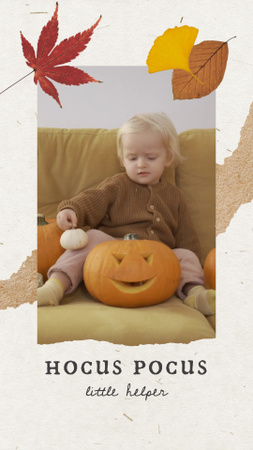 Cute Child with Halloween Pumpkin Instagram Video Story Design Template