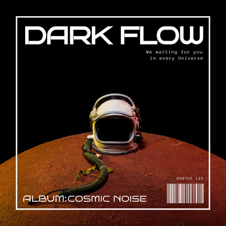 Designvorlage Helm auf Mond mit weißem Rahmen und Titeln für Album Cover