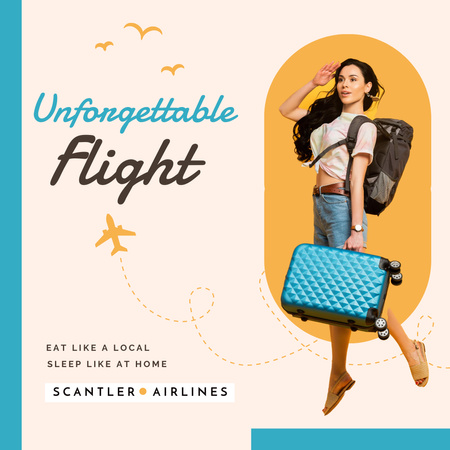 Travel Ad with Girl holding Suitcase Instagram tervezősablon