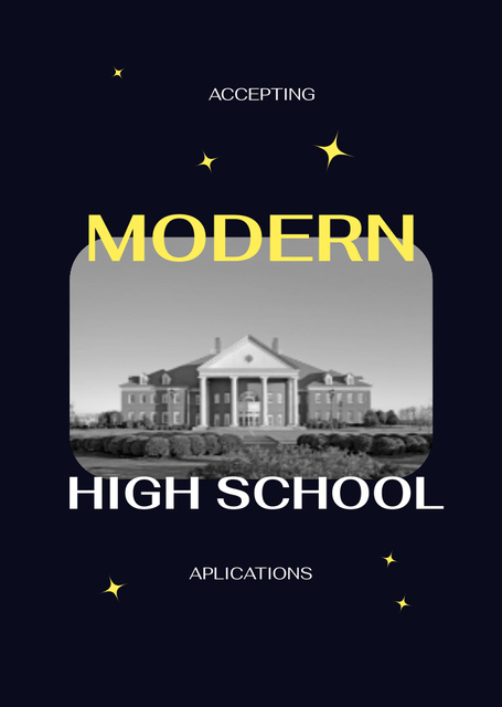 Modern High School With Classic Building In Black Postcard A6 Vertical Tasarım Şablonu