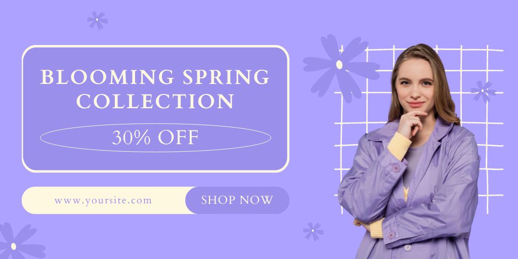 Spring Collection Sale with Young Woman in Lilac Twitterデザインテンプレート